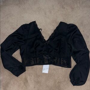 Forever 21 Black Lace Cropped Blouse